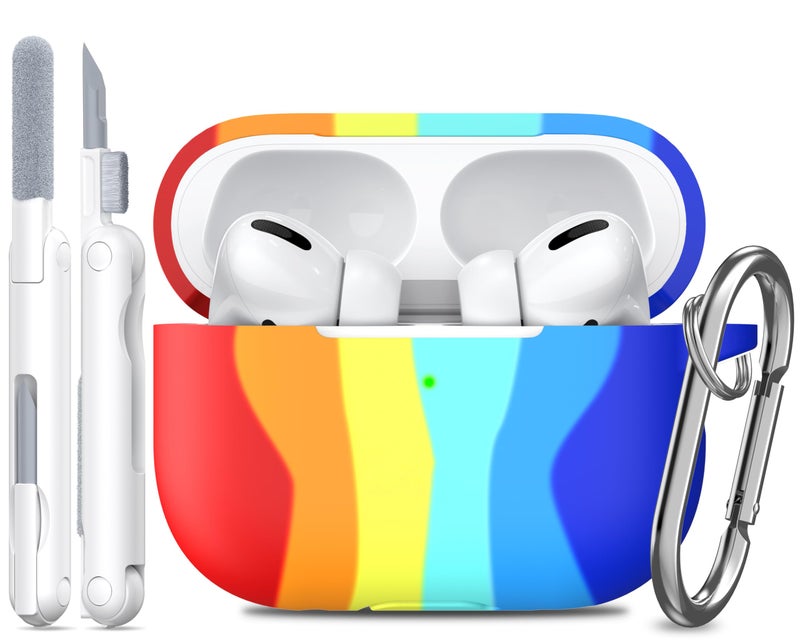 R-fun for AirPods Pro 2nd/1st Generation Case with Cleaner Kit,Soft Silicone Protective Case Cover for Apple AirPod Pro 2/1 for Women Men,AirPods Pro Case Accessories with Keychain,Rainbow - Image 1